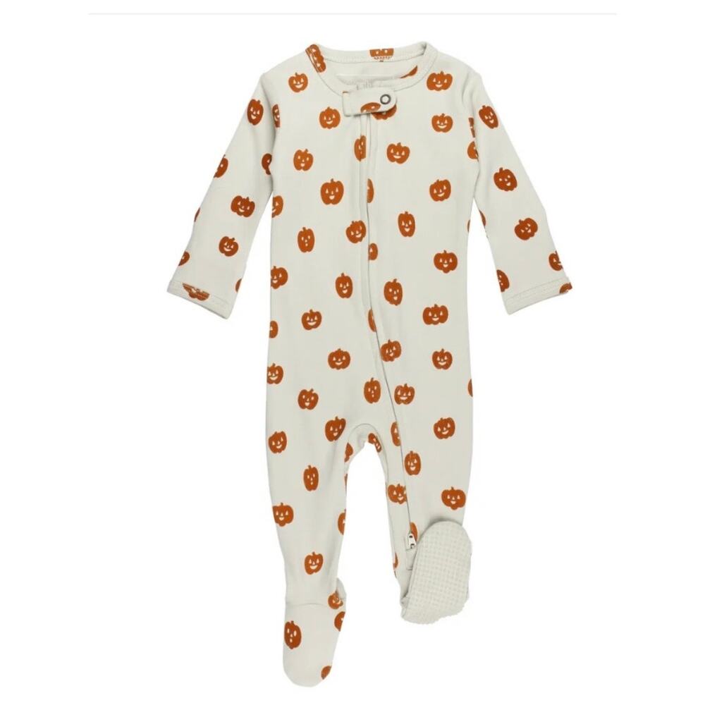 NEW L’ovedbaby Organic 2-Way Zipper Footie, Halloween Jack-o-Lantern, 6/9m, NWT